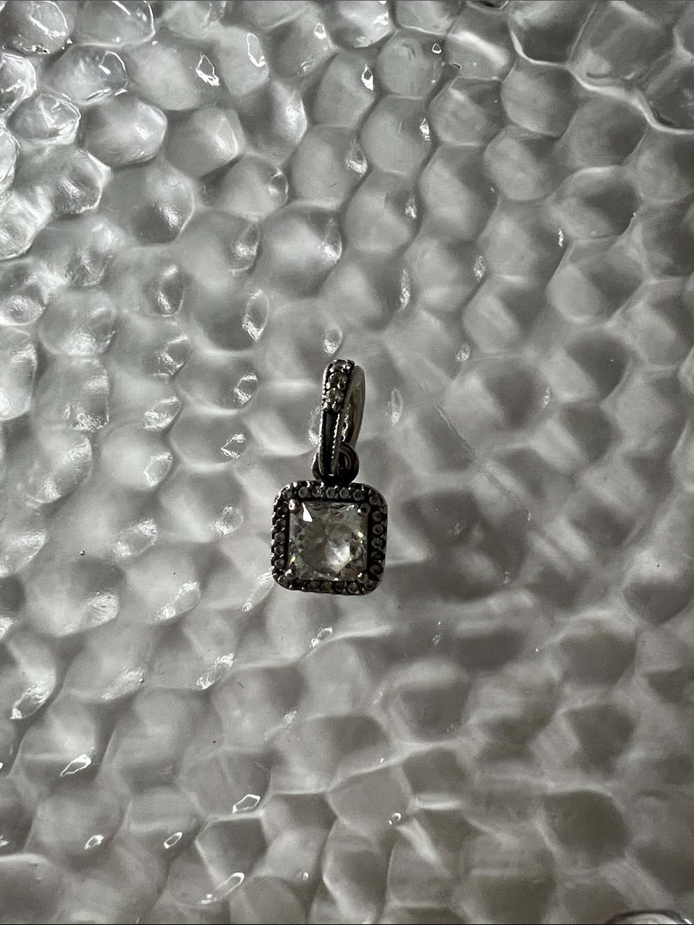 Authentic Pandora Silver Square Halo CZ Pendant - White